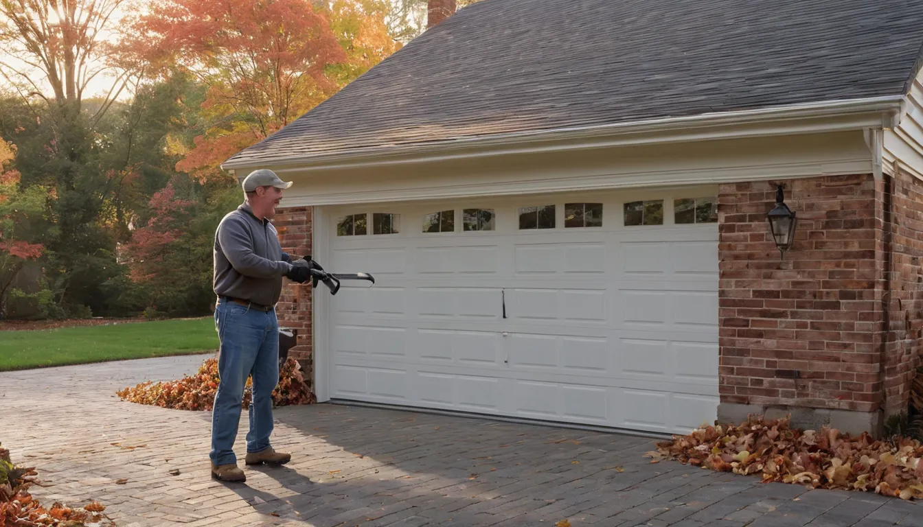 A new garage door freshly installed on a colonial home in College Park