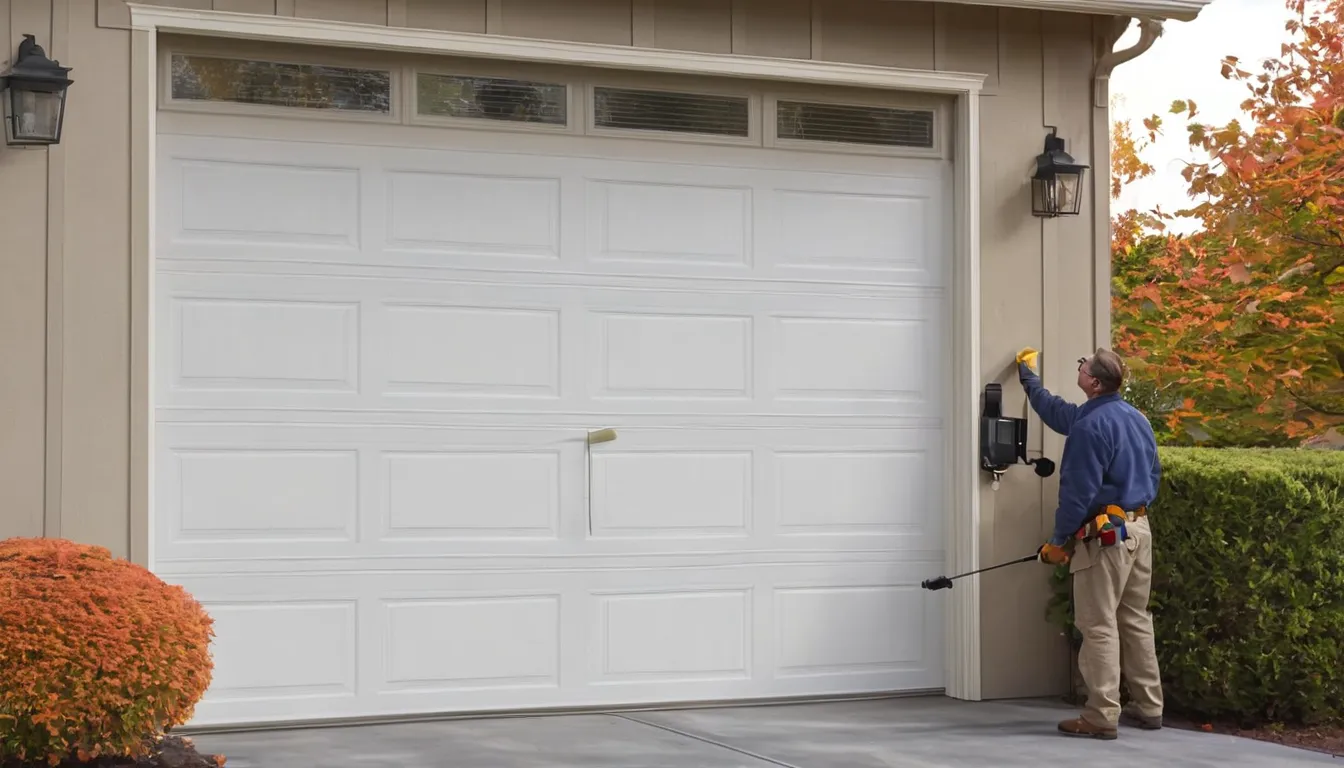 Independent garage door provider checking a torsion spring above a garage door at a home in the College Park area